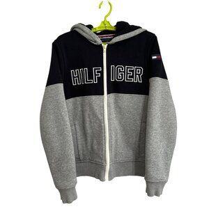 Tommy Hilfiger Youth Small Hoodie Sherpa Lined Jacket Zip Up Black Gray Unisex